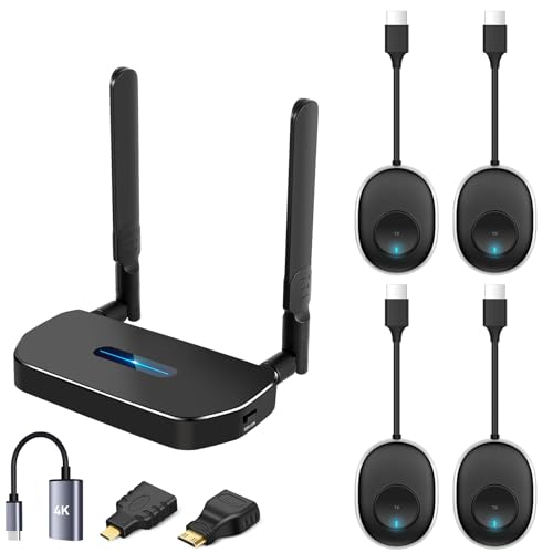 Wireless Hdmi Transmitter and Receiver 4k. One Receiver and Four Transmitter,Switch at Will,165FT/50M VGA Dual Screen Casting Video Audio from PC/Laptop/Netfix/TikTok to Monitor,Projector Equipment - size: 4TX+RX