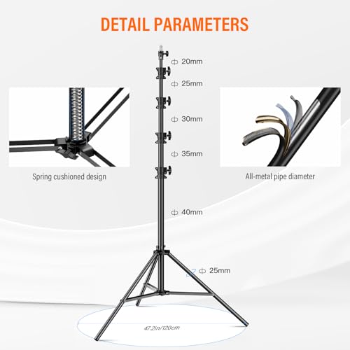 Heavy Duty Light Stand 15.75ft/480cm Adjustable 17.6lb/8kg Max Loading Photography Air Pressure Buffer Tripod Stand with 1/4” to 3/8” Screw Adapter for Strobe,LED Video Light, Monolight, Softbox