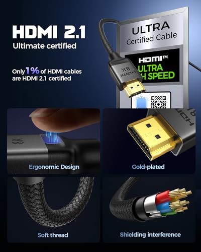 Silkland Certified HDMI 2.1 Cable, [4K@240Hz 144Hz 120Hz, 8K@60Hz] 1440P Ultra High Speed HDMI Cable 48Gbps (Upgrade Braided), HDR10+, eARC, HDCP 2.3, Compatible for Xbox/PS5/PS4/Roku TV - color: Grey, size: 5 Feet, style: 1-Pack
