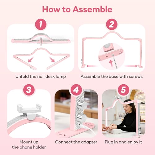 Arch Half Moon Light - Nail Lamp for Desk Foldable Nail Tech Light | Professional 34 inch 420 LED Beads Adjustable Brightness 3 Color Temperature for Manicure Crafting (Pink) - color: Pink