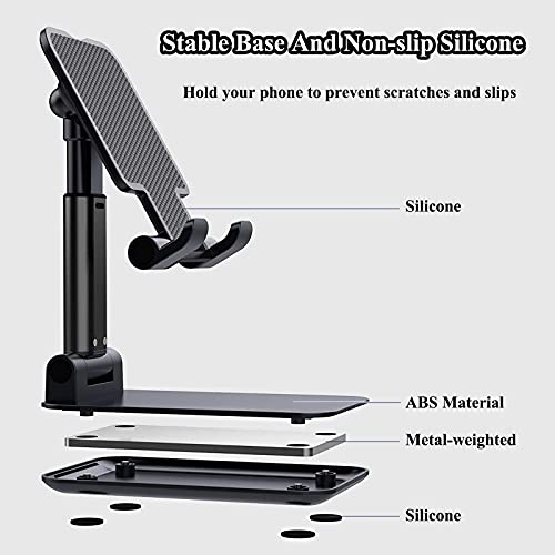 Meetuo 2 Pcs Cell Phone Stand for Desk, Adjustable & Foldable Phone Holder | Adjustable Angle Height, Fully Foldable&Portable, Compatible with iPhone 17/16/15/14/13/12/Smartphones - color: Black+White