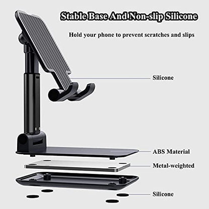 Meetuo 2 Pcs Cell Phone Stand for Desk, Adjustable & Foldable Phone Holder | Adjustable Angle Height, Fully Foldable&Portable, Compatible with iPhone 17/16/15/14/13/12/Smartphones - color: Black+White