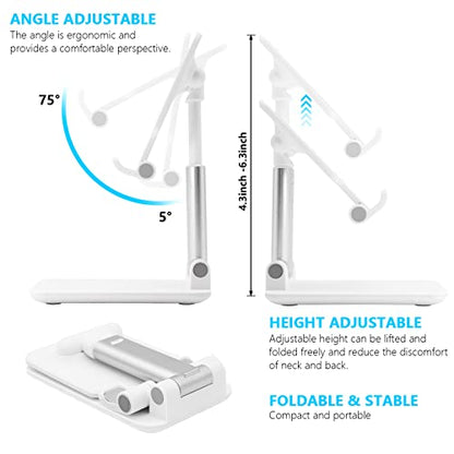 Cell Phone Stand for Desk, Angle & Height Adjustable Phone Holder, (White) | Fully Foldable, Fits for All Under 6.5" Smartphones, Ideal for Home, Office & Travel Use - color: B-White