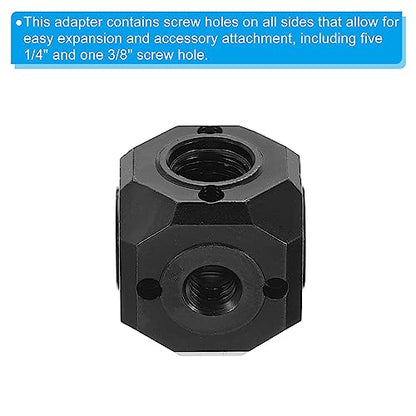 PATIKIL Universal 1/4" 3/8" Screw Hole Tripod Adapter, Magic Cubic Mount Cube Bracket for Microphone Photography Equipment Accessories, Black