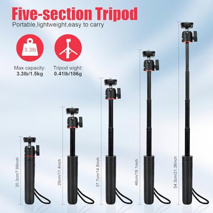Extendable Mini Tripod,8-23.6inch Height Adjustable 360 Rotation Ball Head Handheld Vlog Small Camera Tripod for GoPro Hero 13/12/11/10/9/8/7/Max DJI Osmo Pocket 3 Action 5 Pro