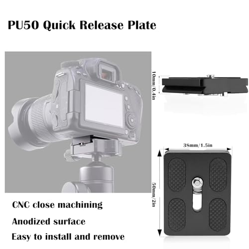 2 Pack Aluminum Alloy Quick Release Plate, Tripod Quick Release Plate PU50, for Arca Swiss Plate with 1/4" Slotted Screw/D-Ring Screw, Camera Mount Adapter for Standard Tripod Ball Heads