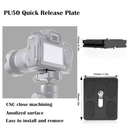 2 Pack Aluminum Alloy Quick Release Plate, Tripod Quick Release Plate PU50, for Arca Swiss Plate with 1/4" Slotted Screw/D-Ring Screw, Camera Mount Adapter for Standard Tripod Ball Heads