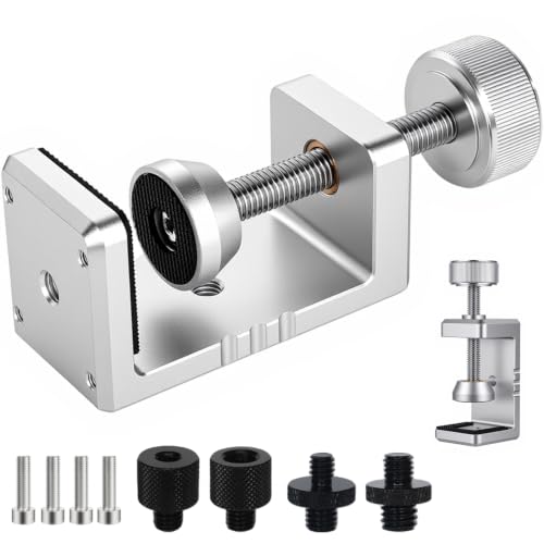 Heavy Duty C Clamp & Desk Clamp, Aluminum Alloy Table Mount with 1/4" & 3/8" Camera Tripod Adapter, Wide Jaw Design for Desk, Shelf, Camera Mount, Woodworking & Workbench (Silver) - color: Silver