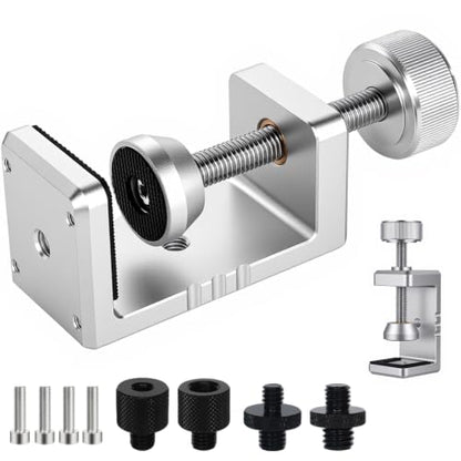Heavy Duty C Clamp & Desk Clamp, Aluminum Alloy Table Mount with 1/4" & 3/8" Camera Tripod Adapter, Wide Jaw Design for Desk, Shelf, Camera Mount, Woodworking & Workbench (Silver) - color: Silver
