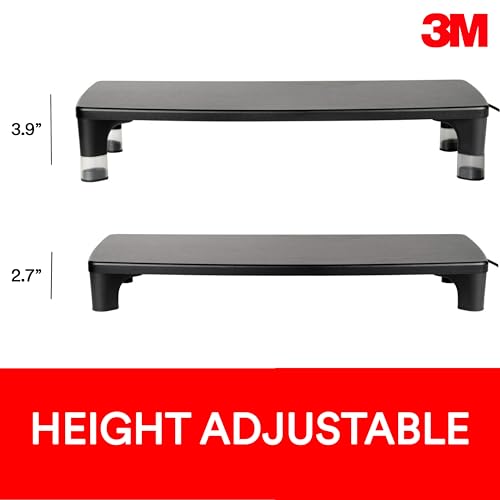 3M Adjustable Monitor Stand with 4-Port USB Hub, Black, Great for Computer Monitors, Laptops, TVs, Speakers, Printers and More