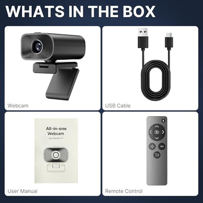 Webcam with 5W Speaker and Microphones for PC,Computer USB Camera 5X Digital Zoom ePTZ 1080P Webcam with Privacy Cover &Remote for Conference, Laptop, Desktop,Mac, Streaming, Gaming