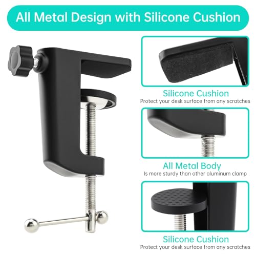 2pcs Desk Clamp, Heavy-Duty Metal C-Clamp13mm 0.51" Thread Hole C-Clip Mic Desk Mount Bracket Suspension Boom Scissor Arm Cantilever Bracket Table Lamp Base DIY for Studio Podcast (Black)