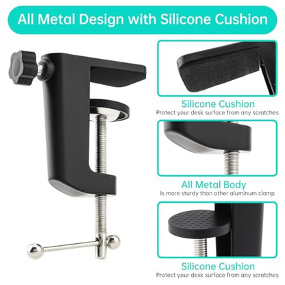 2pcs Desk Clamp, Heavy-Duty Metal C-Clamp13mm 0.51" Thread Hole C-Clip Mic Desk Mount Bracket Suspension Boom Scissor Arm Cantilever Bracket Table Lamp Base DIY for Studio Podcast (Black)