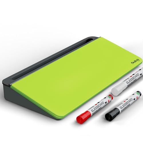 Chalkola Neon Green Glass Desktop Whiteboard with Storage - Dry Erase Board, Work Desk Organizers, Computer Keyboard Stand, Home Office Desk Accessories, Workspace Desktop Buddy + 3 Markers - color: Neon Green