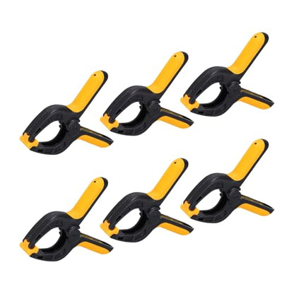 MECCANIXITY 3 Inch Backdrop Spring Clamps, 6 Pack Plastic Flexible Anti-Slip Strong Clips Mini Clamps for Stand DIY Project Photography Studio, Black and Yellow
