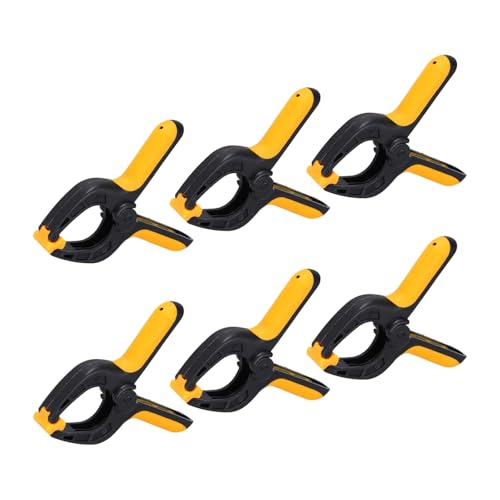 MECCANIXITY 3 Inch Backdrop Spring Clamps, 6 Pack Plastic Flexible Anti-Slip Strong Clips Mini Clamps for Stand DIY Project Photography Studio, Black and Yellow