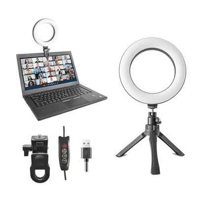 6" Ring Light Video Conference Kit, 5-Color 10-Brightness Clip-On Light with Stable Ring-Light Clamp & 5" Tripod, Desk/Zoom/TikTok, Makeup Light, Selfie Light - size: 6 inch