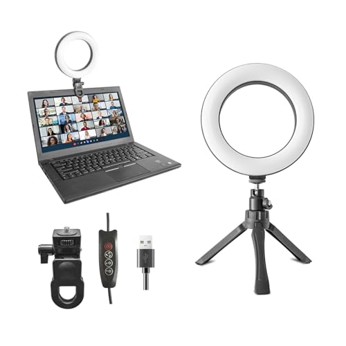 6" Ring Light Video Conference Kit, 5-Color 10-Brightness Clip-On Light with Stable Ring-Light Clamp & 5" Tripod, Desk/Zoom/TikTok, Makeup Light, Selfie Light