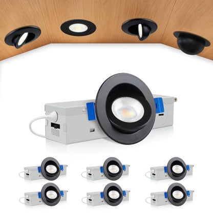 zouzai 2 Inch Gimbal LED Recessed Lights, Black, 6 Pack, with Junction Box, 360°+ 90° Adjustable, 5CCT 2700K-5000K, Dimmable, Canless Eyeball Downlight, CRI90+, 550LM 5W 120V, ETL - color: Black-2 inch, size: 6 Pack