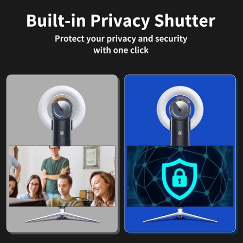 4K Webcam with Light, Web Cam with Speaker, Dual Noise Reduction Plug and Play, Web Camera for Desktop Computer, Auto-Focus, Privacy Protection, Webcam for PC Zoom Skype