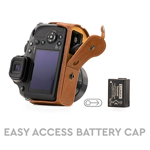MegaGear Panasonic Lumix DC-FZ80, FZ82 Ever Ready Leather Camera Case and Strap, with Battery Access - Light Brown - MG1225 - color: Light Brown