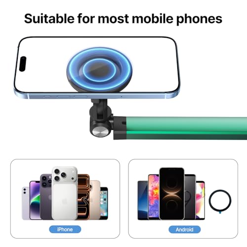Magnetic Overhead Phone Mount, Cell Phone Stand for Video Recording, 360 Degrees Swivel Tilt Adjustable Floor Camera Filming Tripod. Content Creator Phone Holder, for iPhone/Android (L11-CX)