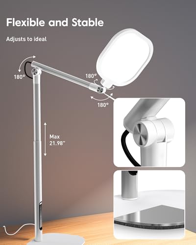 Led Desk Lamps for Home Office with Base, Tall Desk Lamp with 50 Light Modes & Memory and Timer Func Computer Light, Flexible Adjustable Table Lamps for Video Conference, Architect (White 1 Pack) - size: White 1 Pack