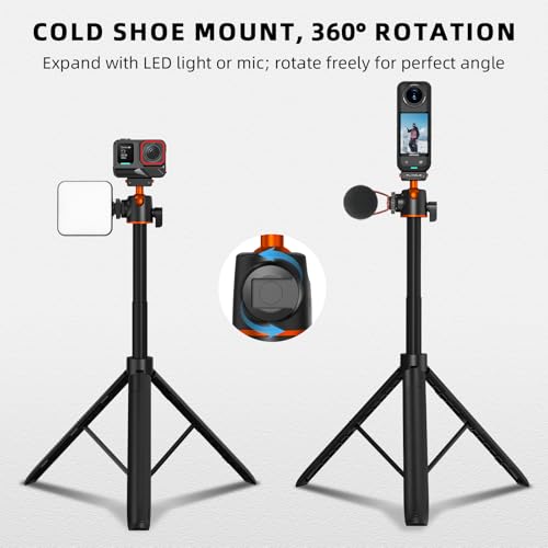 Tripod for Insta360 X5 ACE Pro 2, 55” Selfie Stick Quick Release Extension Rod Table Desk Portable Handle Grip Stand with Cold Shoe for Insta 360 X5, ACE Pro 2, X4 Air Accessories