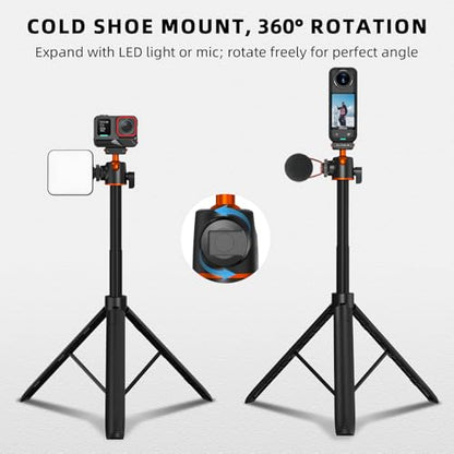 Tripod for Insta360 X5 ACE Pro 2, 55” Selfie Stick Quick Release Extension Rod Table Desk Portable Handle Grip Stand with Cold Shoe for Insta 360 X5, ACE Pro 2, X4 Air Accessories