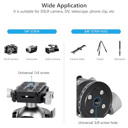 ARTCISE KB55F 55mm Low Profile Ball Head, Lever Release Panoramic Tripod Head, CNC Aluminum, Three Arca Swiss Quick Release Plate, Heavy Duty Camera Mount Max Load 40kg/88lbs