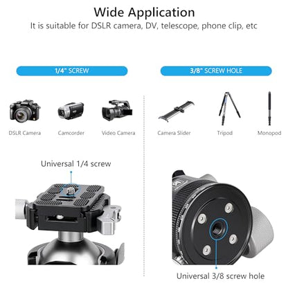 ARTCISE KB55F 55mm Low Profile Ball Head, Lever Release Panoramic Tripod Head, CNC Aluminum, Three Arca Swiss Quick Release Plate, Heavy Duty Camera Mount Max Load 40kg/88lbs
