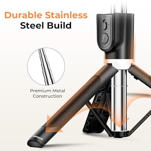 Sensyne Selfie Stick for Phone, Extendable Travel Tripod with Detachable Remote for Photography, Selfies, Compatible with All Cell Phones, Black - color: Black