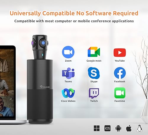 TOUCAN 360-Degree Video Conference Camera, 1080p HD Webcam with 4 Noise Reduction Mics, Speaker, AI Tracking, Works with Zoom, Google Voice, Microsoft Teams and More, for PC/Mac/Tablet - style: SC360+Webcam w/microphones