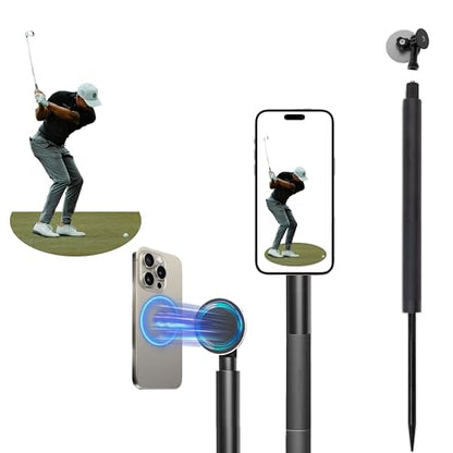 Golf Monopod Selfie Stick with Metal Ground Spike, Magnetic Phone Holder 52" Adjustable, Golf Swing Training Aid Compatible w/Magsafe iPhone, Golf Training Aid (Magnet) - color: Magnet