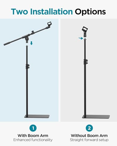 InnoGear Mic Stand Floor, Boom Arm Floor Microphone Stand Height Adjustable Heavy Duty with Iron Base for HyperX SoloCast, HyperX QuadCast S, Razer Seiren V3 Mini, Blue Yeti Shure SM58 and Other Mics