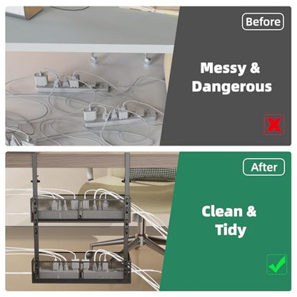 Multi-Model Under Desk Cable Management 2 Pack Metal Under Desk Wire Management Tray Clamp Mount Under Table Cord Management No Damage The Desk