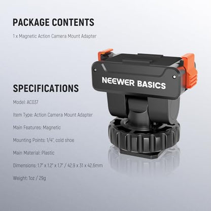 NEEWER Basics Magnetic Cold Shoe Mount Adapter Compatible with DJI OSMO Action 3 4 5 Pro Nano 360 Action Cams, Quick Release with 1/4" Screw Hole for Camera Hot Shoe Mini Tripod Selfie Stick, AC037 - style: AC037