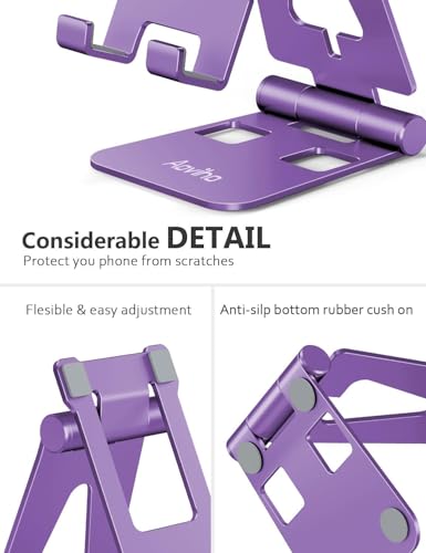Aoviho Cell Phone Stand for Desk, Adjustable Desktop Phone Holder Stand, Foldable Moblie Phone Dock for iPhone 17 16 15 14 Pro Xs Max Xr X 8 7 6 5 5s SE Nintendo Switch All Phones, Purple - color: Purple