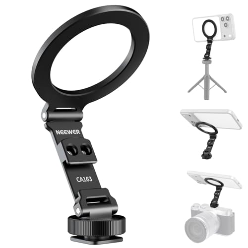 NEEWER Magnetic Tripod Phone Mount Cold Shoe Adapter, Aluminum Compact Lightweight Portable Phone Holder Attachment for Camera, Compatible with MagSafe iPhone Samsung Android Video Recording, CA163