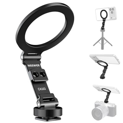 NEEWER Magnetic Tripod Phone Mount Cold Shoe Adapter, Aluminum Compact Lightweight Portable Phone Holder Attachment for Camera, Compatible with MagSafe iPhone Samsung Android Video Recording, CA163