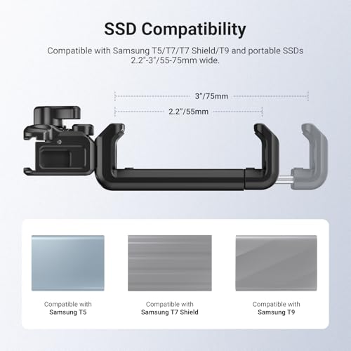 NEEWER Quick Release SSD Holder for Phone Cage, 2.2"-3"/55-75mm Adjustable SSD Mounting Bracket Clamp Accessories Compatible with iPhone 15 16 17 Pro Max Samsung T5 T7 T9 SanDisk, PA129 (Black) - style: PA129
