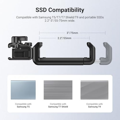 NEEWER Quick Release SSD Holder for Phone Cage, 2.2"-3"/55-75mm Adjustable SSD Mounting Bracket Clamp Accessories Compatible with iPhone 15 16 17 Pro Max Samsung T5 T7 T9 SanDisk, PA129 (Black) - style: PA129