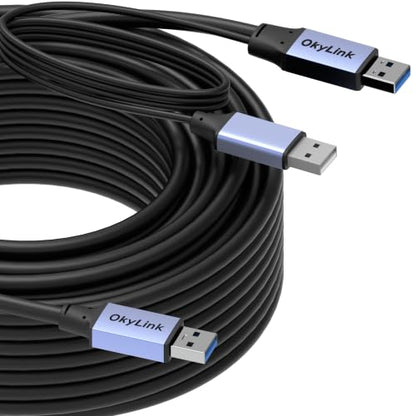OkyLink Active USB 3.0 Data Cable A to A, Male to Male 5Gbps, 65ft | 20M, 3.2 Gen 1, Comes with power, for professional long - distance use - color: USB3.0(5Gbps), size: 65ft (20m)