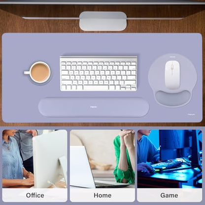 MOSISO Wrist Rest for Keyboard Mouse Pad Set, Large Gaming Deskpad&Circle Curved Mousepad&Keyboard Wrist Rest&Coaster, Ergonomic Non-Slip Mousepad&Easy Typing Pad with Silicone Lining, Lavender Gray - color: Lavender Gray