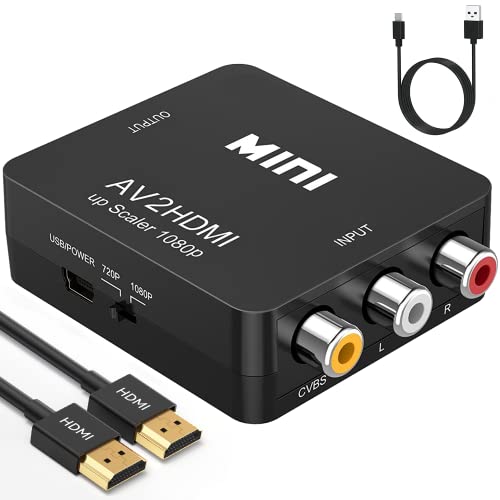 ABLEWE RCA to HDMI,AV to HDMI Converter, 1080P Mini RCA Composite CVBS Video Audio Converter Adapter Supporting PAL/NTSC for TV/PC/ PS3/ STB/Xbox VHS/VCR/Blue-Ray DVD Players - color: AV+HDMI Cable