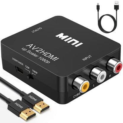 ABLEWE RCA to HDMI,AV to HDMI Converter, 1080P Mini RCA Composite CVBS Video Audio Converter Adapter Supporting PAL/NTSC for TV/PC/ PS3/ STB/Xbox VHS/VCR/Blue-Ray DVD Players - color: AV+HDMI Cable