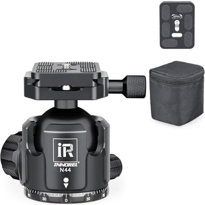 Low Profile Tripod Ball Head-INNOREL N44, Black, Panoramic CNC Metal Camera Tripod Ball Head with Two 1/4" Screw Arca Swiss Quick Release Plates for Tripod,Monopod,DSLR,Camcorder,Max Load 55lbs/25kg - size: N44-Black