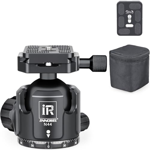 Low Profile Tripod Ball Head-INNOREL N44, Black, Panoramic CNC Metal Camera Tripod Ball Head with Two 1/4" Screw Arca Swiss Quick Release Plates for Tripod,Monopod,DSLR,Camcorder,Max Load 55lbs/25kg - size: N44-Black