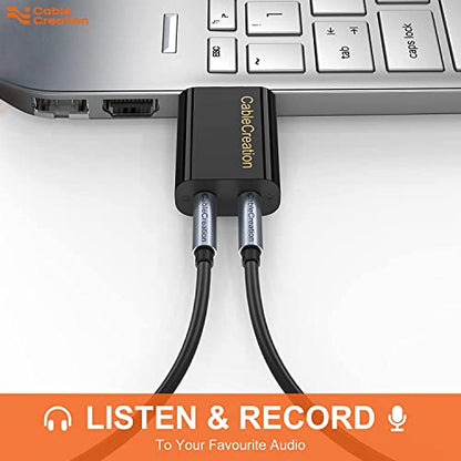 USB Audio Adapter with 3.5mm Jack, CableCreation USB External Stereo Sound Card with 3.5mm Earphone and Microphone for PS4, PS5, Windows, Mac, Linux, Plug and Play, Black - color: Black, size: 1-Pack