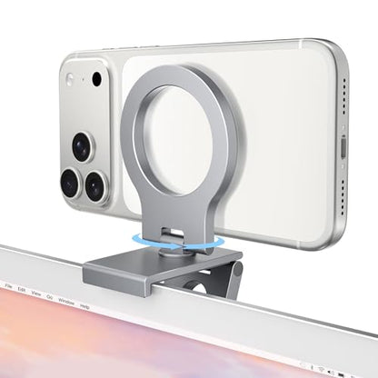 Itramax Continuity Camera Mount for iMac&Desktop Monitor,360° Adjustable iPhone Webcam Stand Holder with Metal Ring for MagSafe iPhone 17 17e/16/15/14/13/12/11/XR/XS,MacBook,Apple TV 4K,Studio Display - color: 360°Rotating-Gray